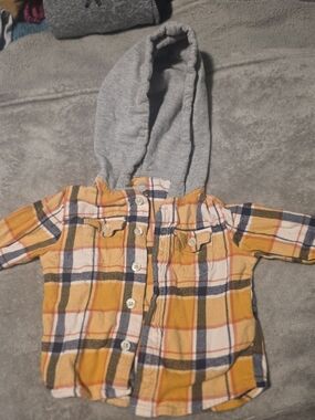 Wonder Nation Yellow and Navy Plaid Hooded Shirt Jacket